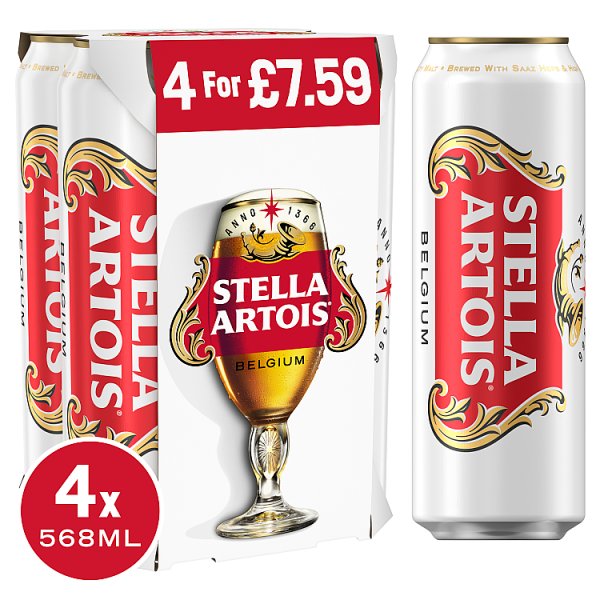 Stella Artois Premium Lager 4x568ml (Pint)