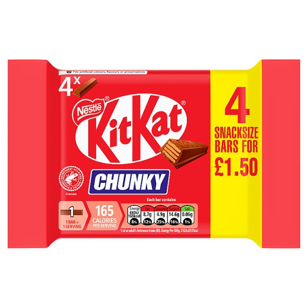 KitKat Chunky Milk Chocolate Bar 4 Pack Multipack 128g
