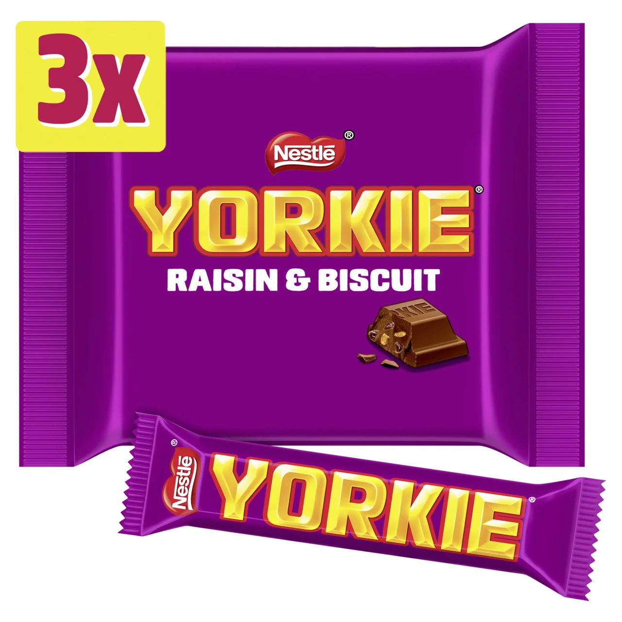 Yorkie Raisin & Biscuit Chocolate Bar 3 Pack Multipack 132g