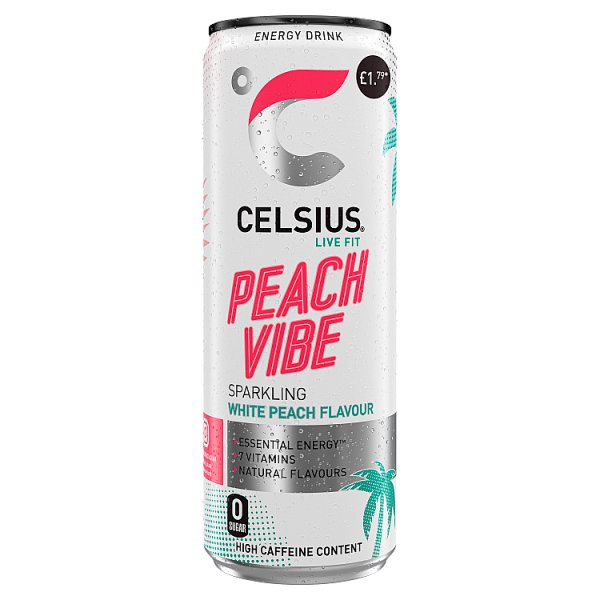 Celsius Live Fit Peach Vibe Sparkling White Peach Flavour Energy Drink 355ml