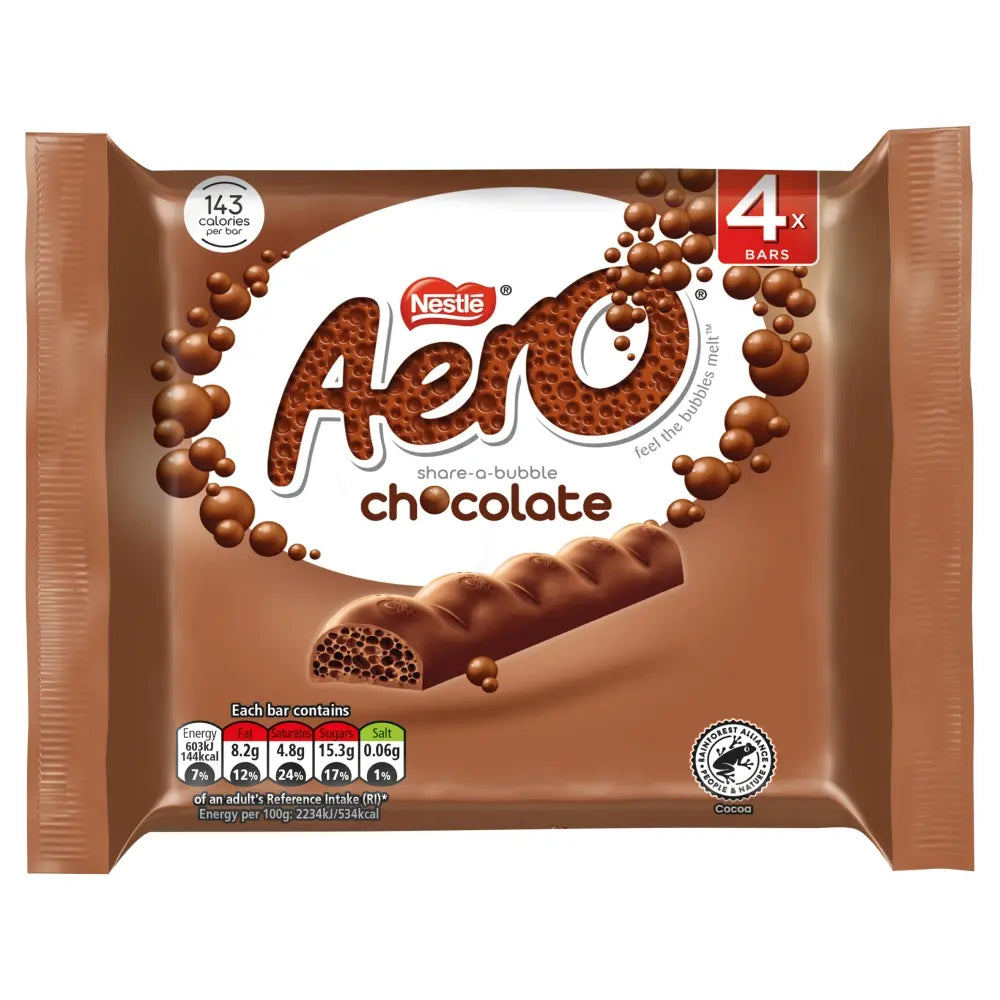 Aero Bubbly Milk Chocolate Bar 4 Pack Multipack 108g
