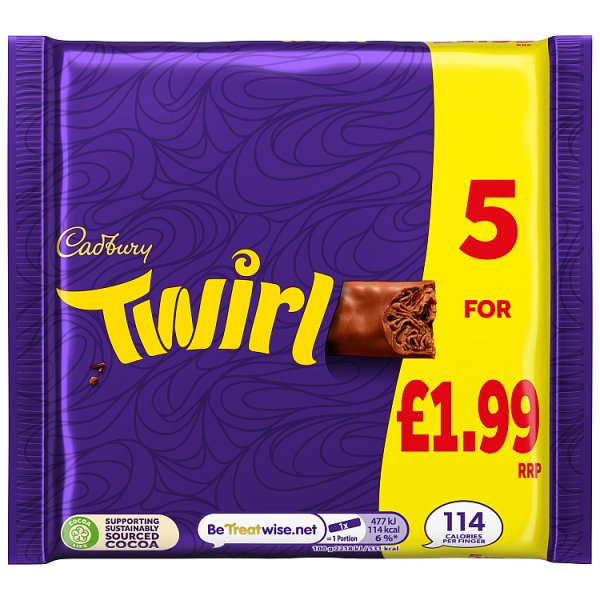 Cadbury Twirl Chocolate Bar 5 Pack Multipack 107.5g