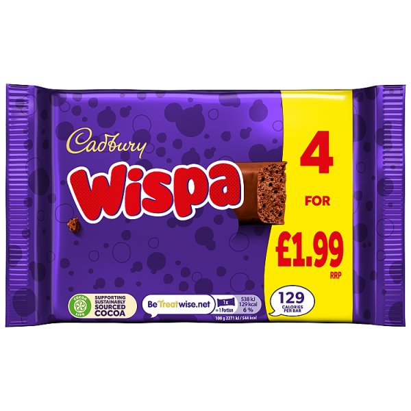 Cadbury Wispa Chocolate Bar 4 Pack Multipack 94.8g