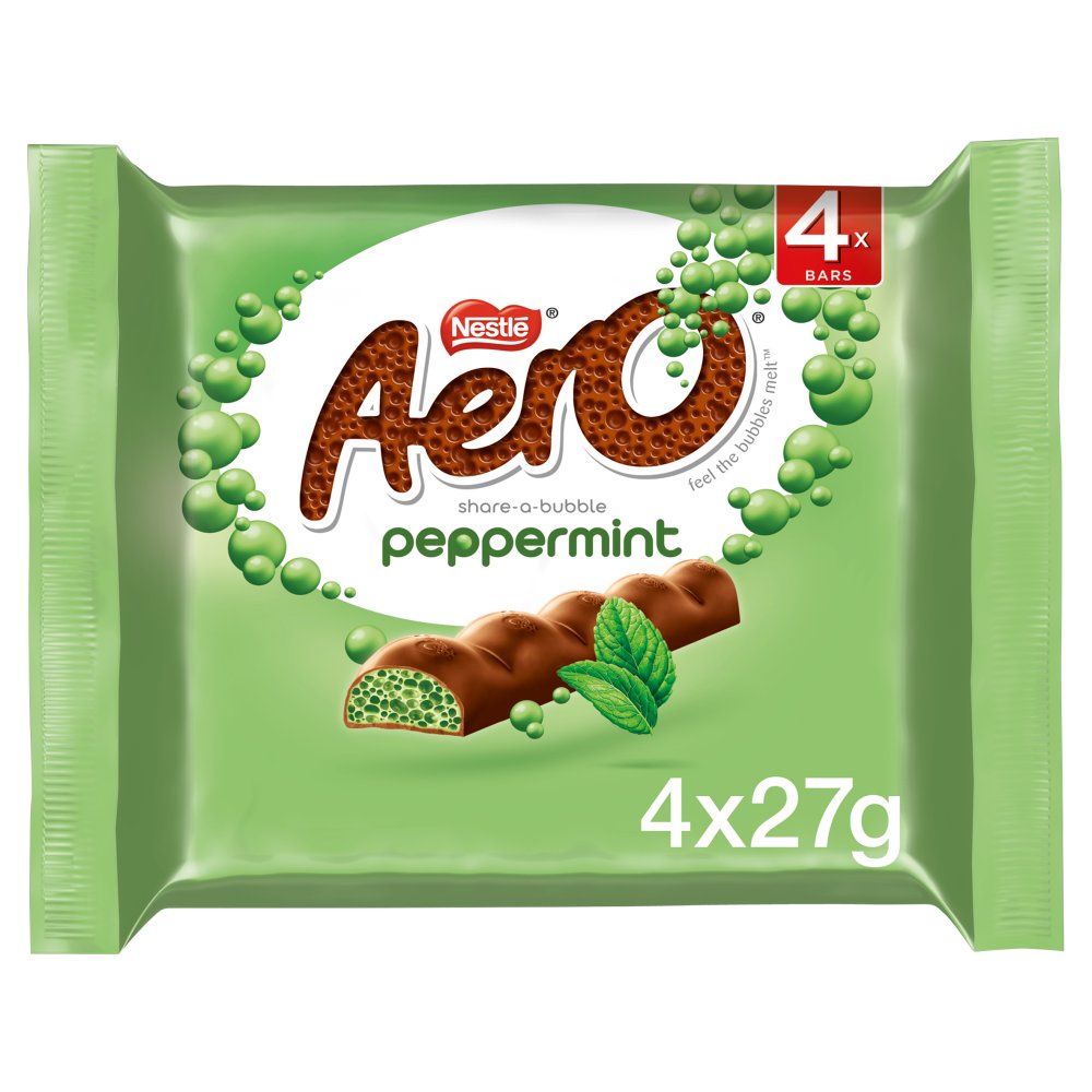 Aero Bubbly Peppermint Chocolate Bar 4 Pack Multipack 108g