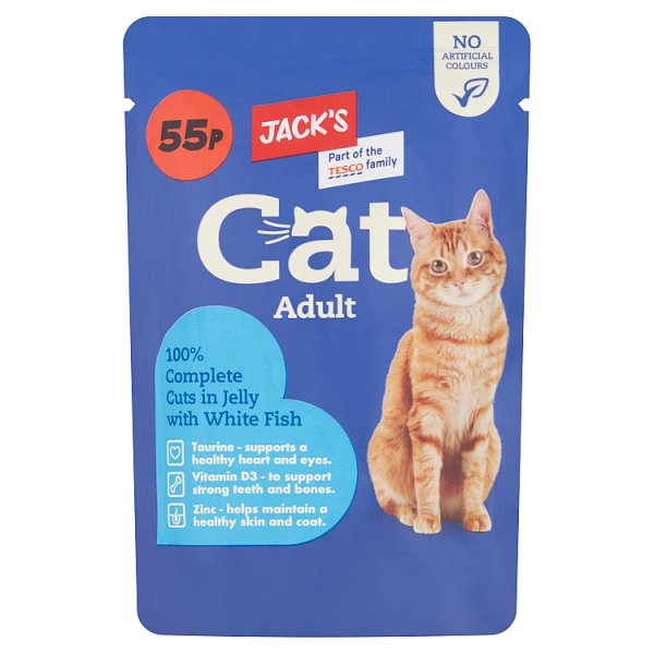 Jack's Cat Adult 100% Complete Cuts in Jelly with White Fish 100g