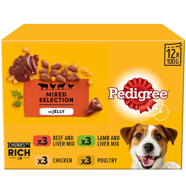 Pedigree Adult Wet Dog Food Pouches Mixed in Jelly 12x100g