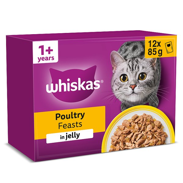 WHISKAS 1+ POULTRY Feasts Wet Cat Food Pouches in Jelly 12 x 85g