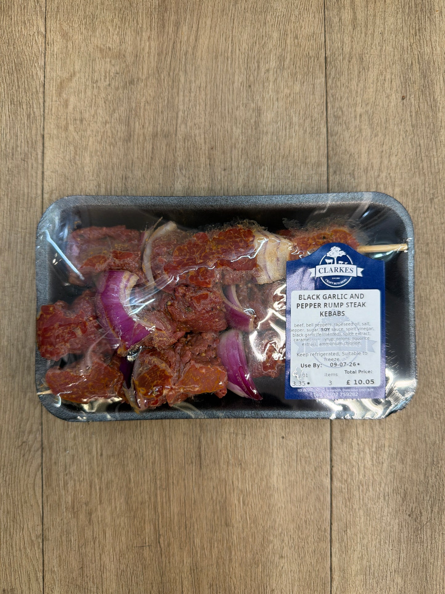 Clarkes Butchers Black pepper & Garlic Rump Steak Kebab