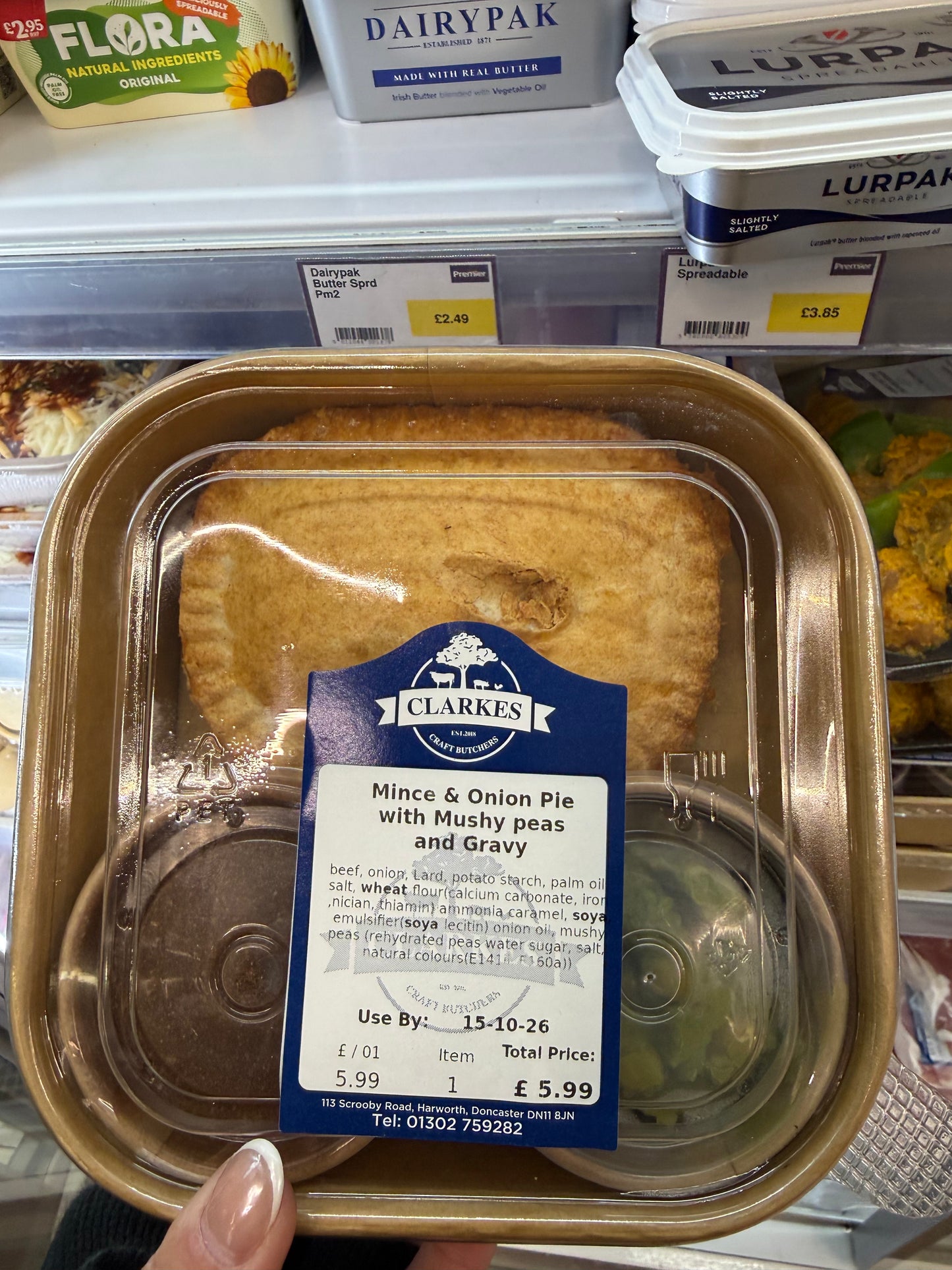 Clarkes Butchers Mince & Onion Pie with Mushy Peas & Gravy