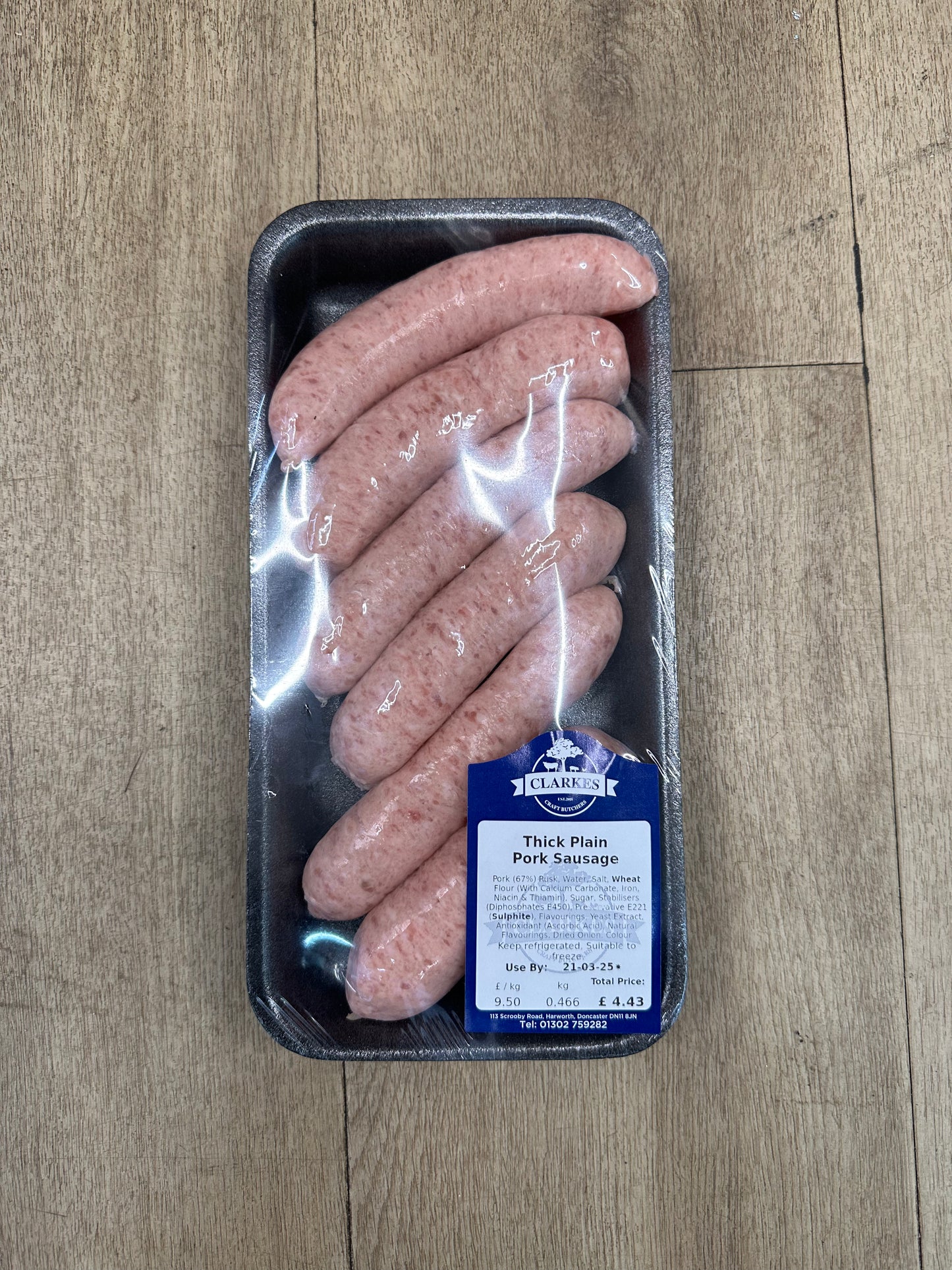 Clarkes Butchers 6 Thick Plain Pork Sausages