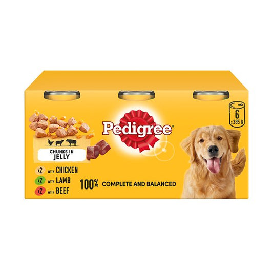 Pedigree Adult Wet Dog Food Tins Mixed in Jelly 6x385g