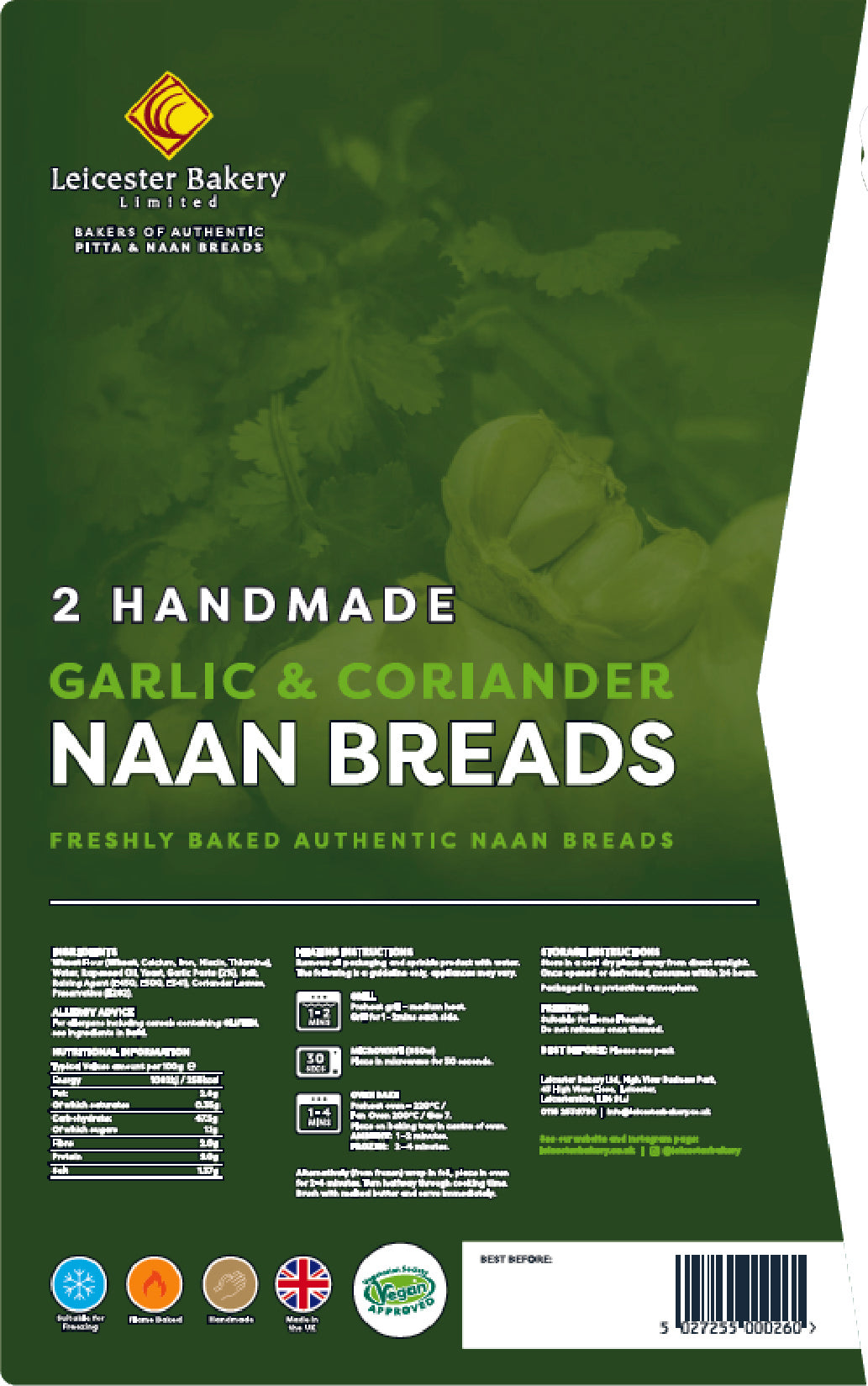 Leicester Bakery 2 Giant Garlic Naan Breads