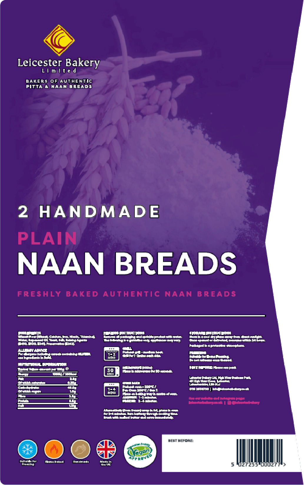 Leicester Bakery 2 Giant Plain Naan Breads