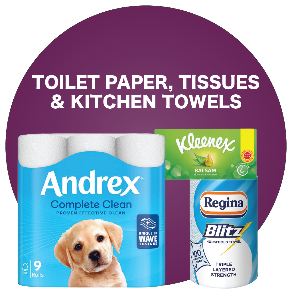 Toilet Paper, Tissues & Kitchen Towels