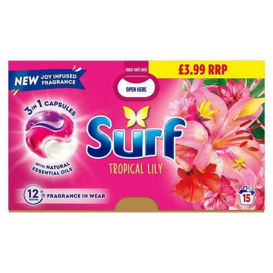 Surf 3 in 1 Laundry Washing Detergent Capsules Tropical Lily 15 washes