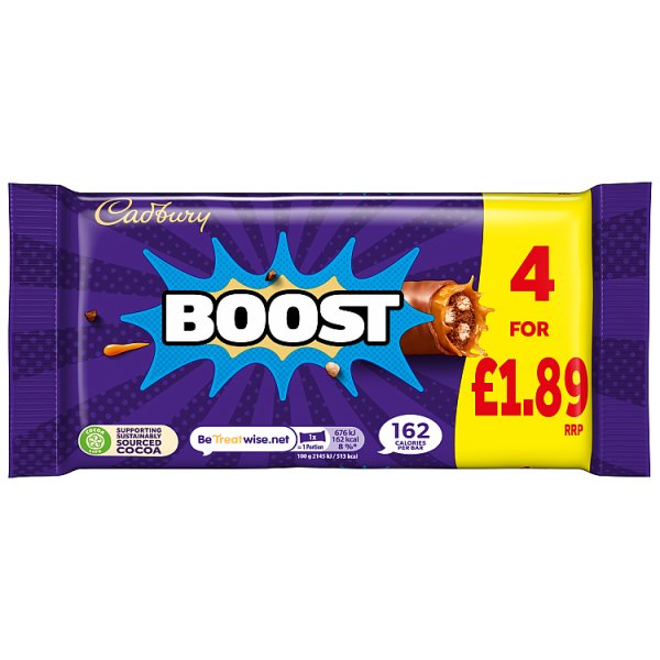 Cadbury Boost Chocolate Bar 4 Pack Multipack 126g