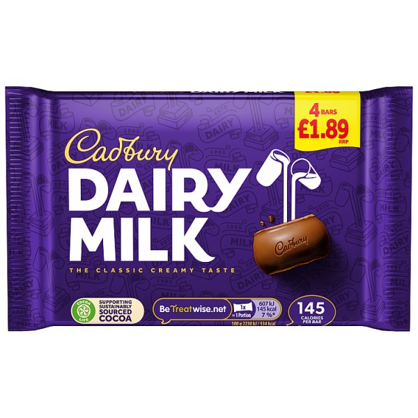 Cadbury Dairy Milk Chocolate Bar 4 Pack Multipack 108.8g