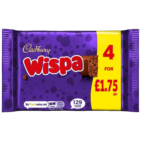 Cadbury Wispa Chocolate Bar 4 Pack Multipack 94.8g
