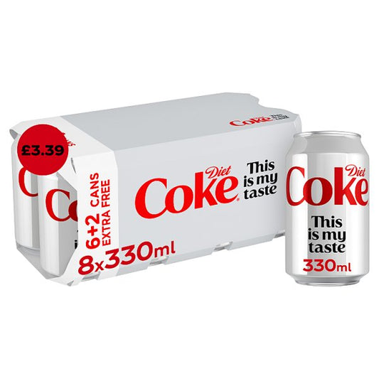 Diet Coke 8x330ml Cans (6+2x330ml Extra Free)