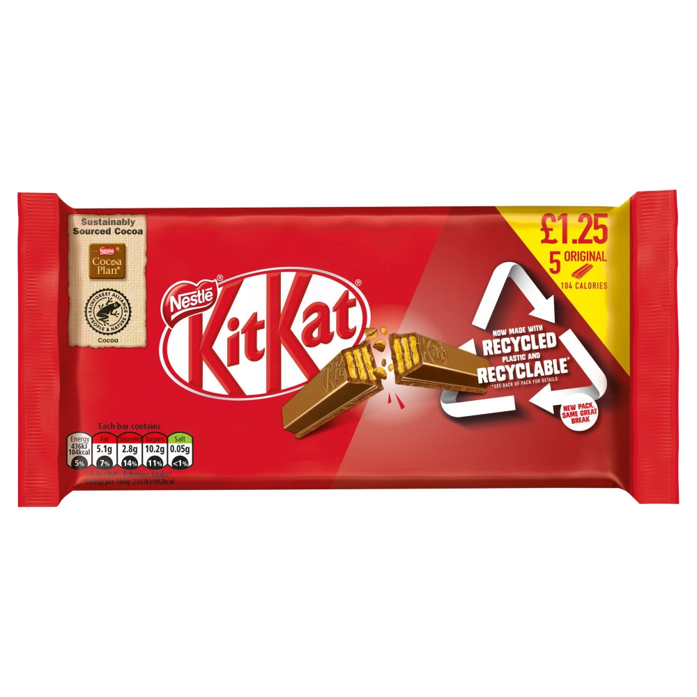 Kit Kat 2 Finger Milk Chocolate Biscuit Bar Multipack 5 Pack