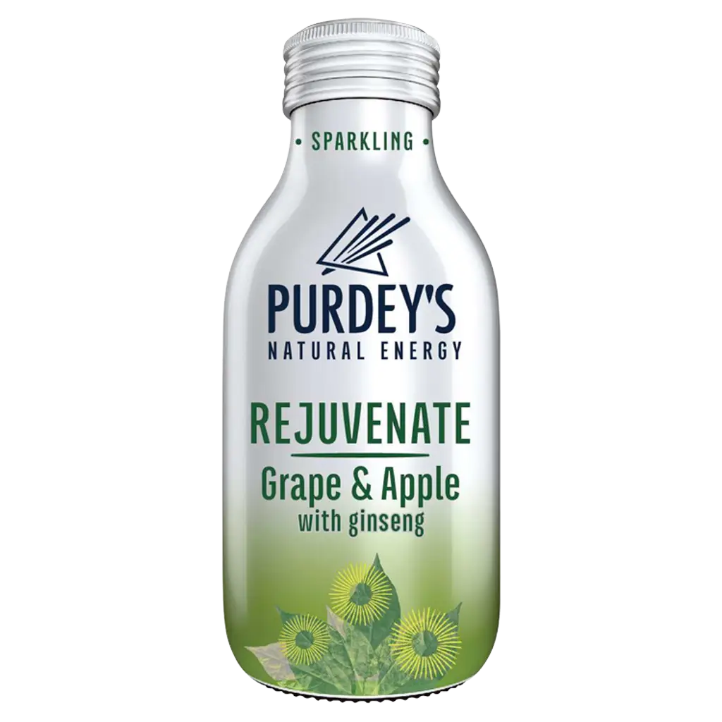 Purdey's Natural Energy Rejuvenate Sparkling Grape & Apple with Ginseng Bottle 330ml