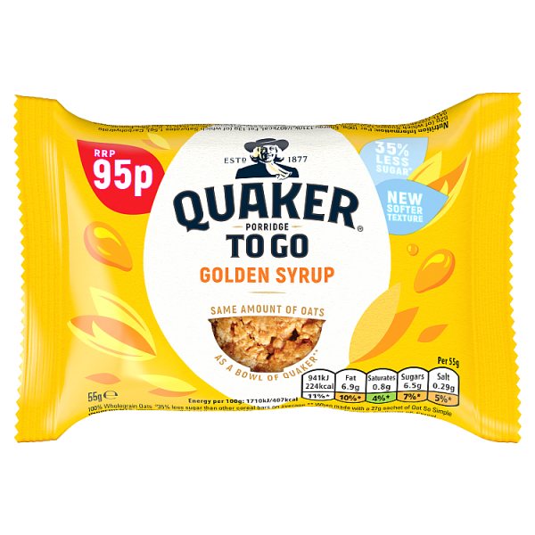 Quaker Porridge To Go Golden Syrup Breakfast Bar 95p