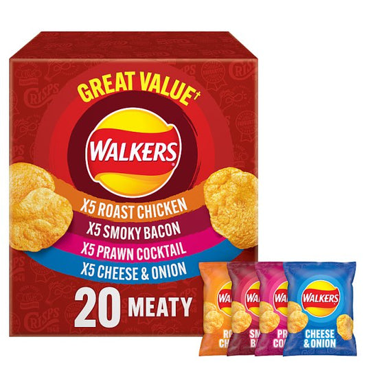 Walkers Meaty Variety Multipack Crisps Box 20x25g