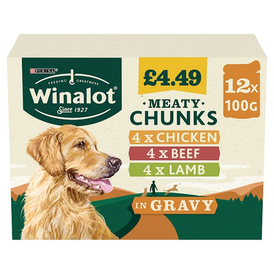 WINALOT Meaty Chunks Mixed in Gravy Wet Dog Food 12x100g