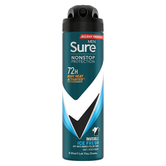 Sure Men Invisible Anti-perspirant Deodorant Aerosol Ice Fresh Nonstop Protection 150ml