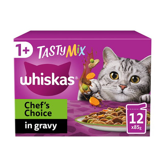 Whiskas 1+ Chef's Choice Mix Adult Wet Cat Food Pouches in Gravy 12x85g