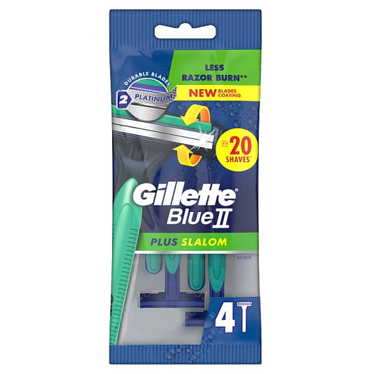 Gillette Blue II Plus Slalom Disposable Razors x4