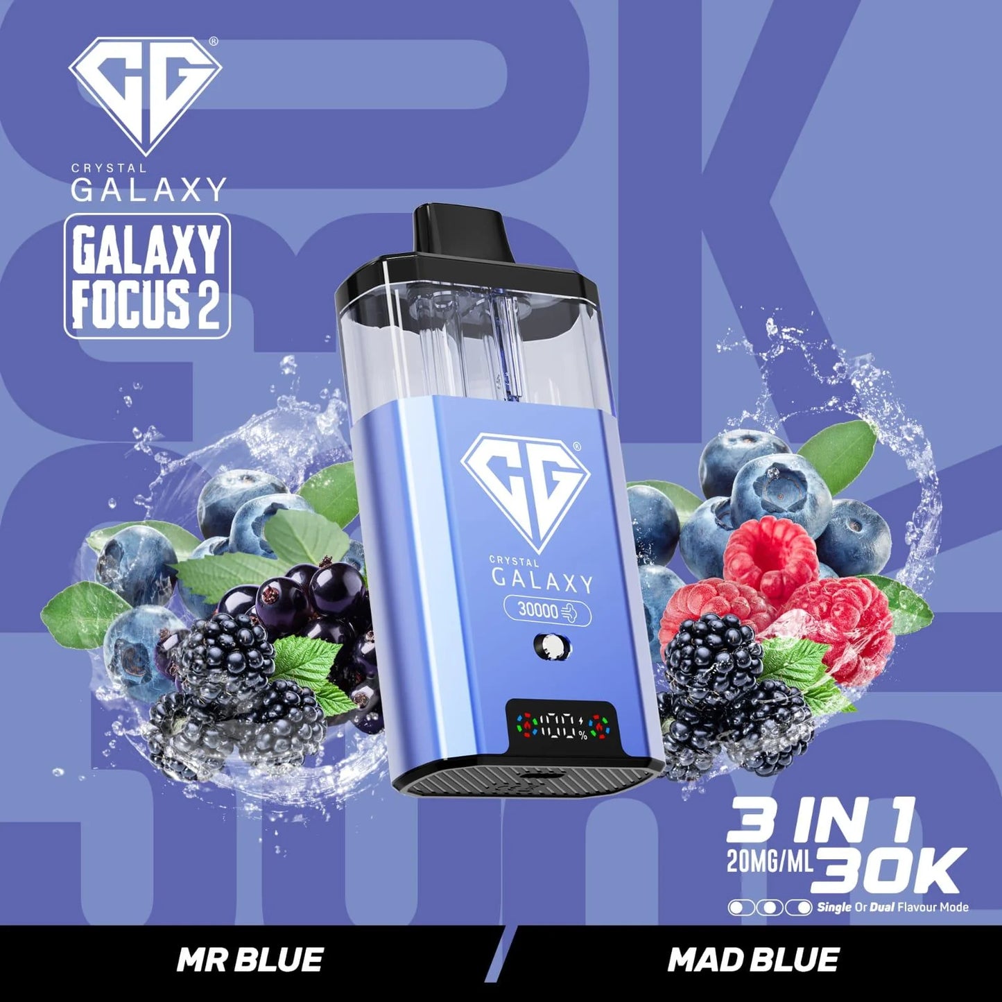 Crystal Galaxy Focus 2 30K Puff Pod Vape Pen Mr Blue/Mad Blue
