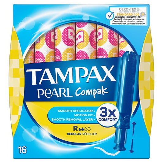 Tampax Pearl Compak Regular Tampons With Applicator X16