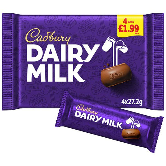 Cadbury Dairy Milk Chocolate Bar 4 Pack Multipack 108.8g