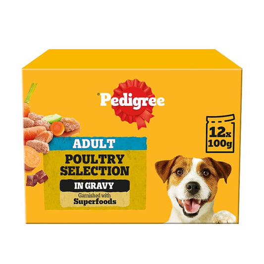 PEDIGREE® Adult Wet Dog Food Poultry Selection in Gravy 12 x 100g Pouch