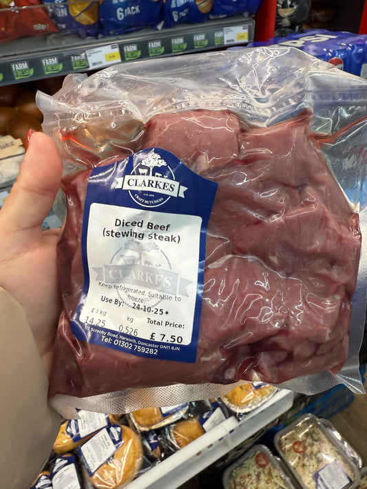 Clarkes Butchers Diced Beef (Stewing Steak)