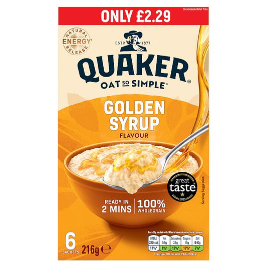 Quaker Oat So Simple Golden Syrup Porridge Sachets 6x36g