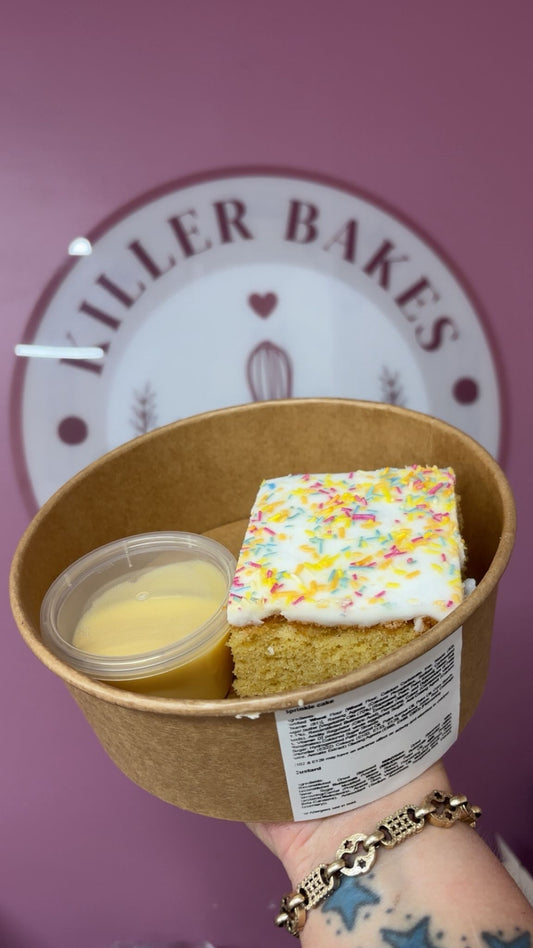 Killer Bakes White Sprinkle Cake with Custard