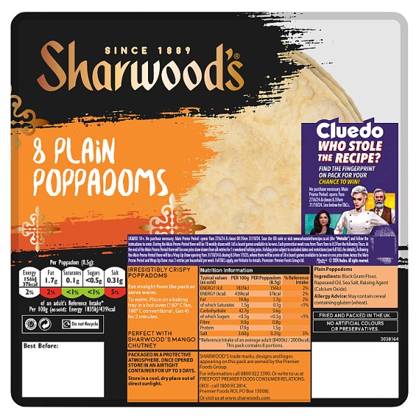 Sharwood's 8 Plain Poppadoms