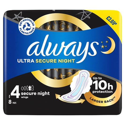 Always Ultra Sanitary Towels Secure Night (S4) Wings x8