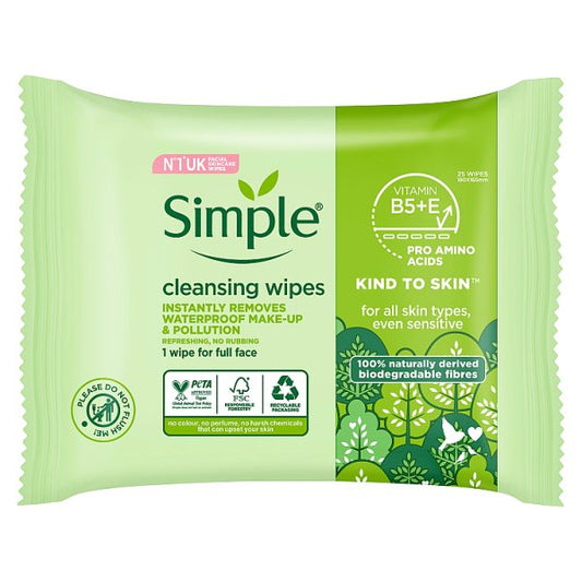 Simple Kind to Skin Cleansing Wipes Bio-degradable 25 wipes