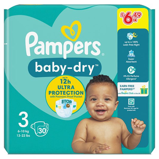 Pampers Baby-Dry Size 3, 30 Nappies, 6kg-10kg