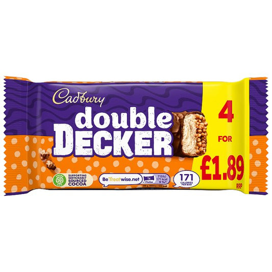 Cadbury Double Decker Chocolate Bar 4 Pack Multipack 149.2g