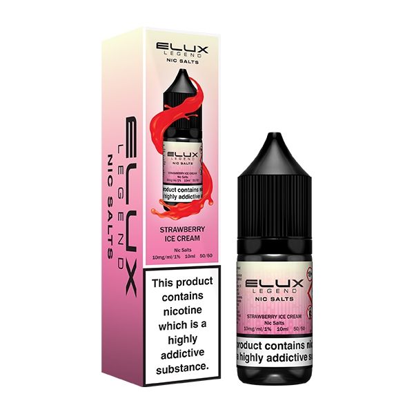 Elux Legend 10ml Nicotine Salt E-Liquids STRAWBERRY ICE CREAM 10mg Nic Salts FULL BOX (10)