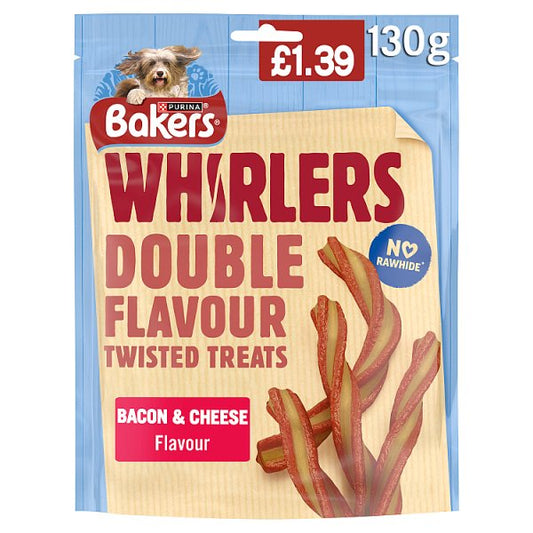 BAKERS Whirlers Bacon and Cheese Dog Treats 130g