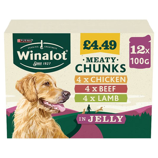 WINALOT Meaty Chunks Mixed in Jelly Wet Dog Food 12x100g